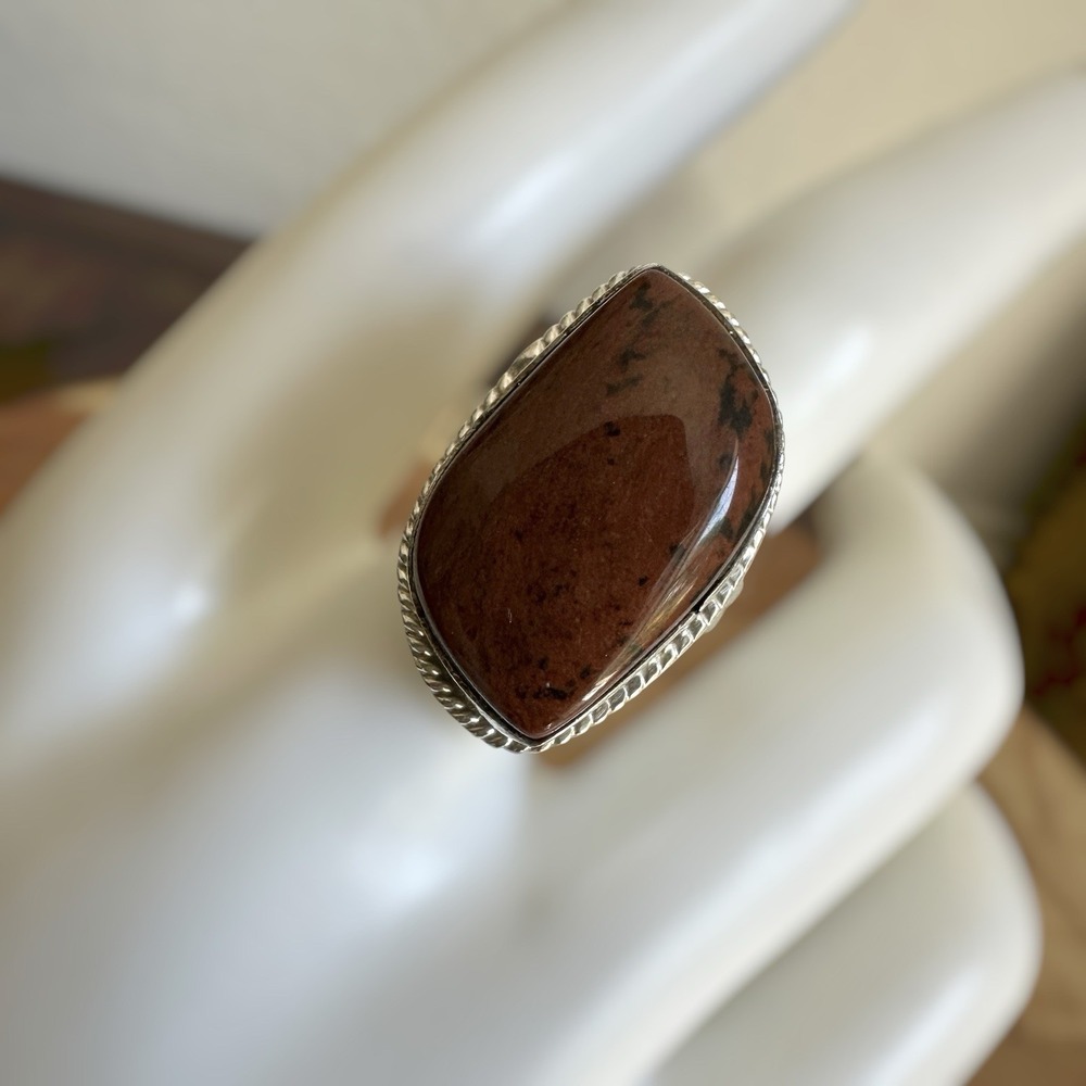 VTG Artisan Accent Ring Size 9 Mahogany Obsidian 925 Sterling Rope Twist 6.7g